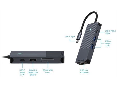rapoo USB-C 8-in-1 Multiport Adapter