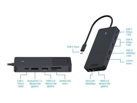 rapoo USB-C 12-in-1 Multiport Adapter